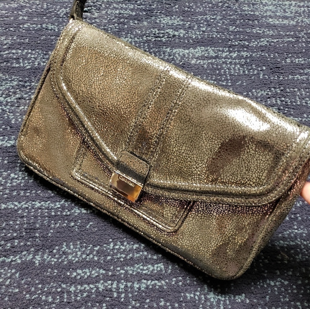 Calvin Klein NWOT Shiny Silver Envelope hand bag